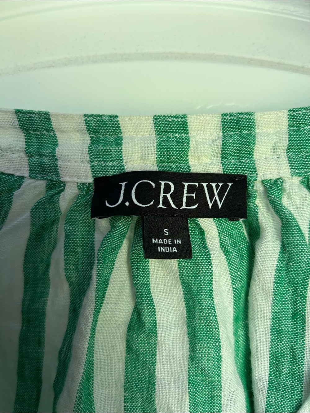 J. Crew Green and White Vertical Stripe V-Neck Blouse 100% Linen - Picture 4 of 4